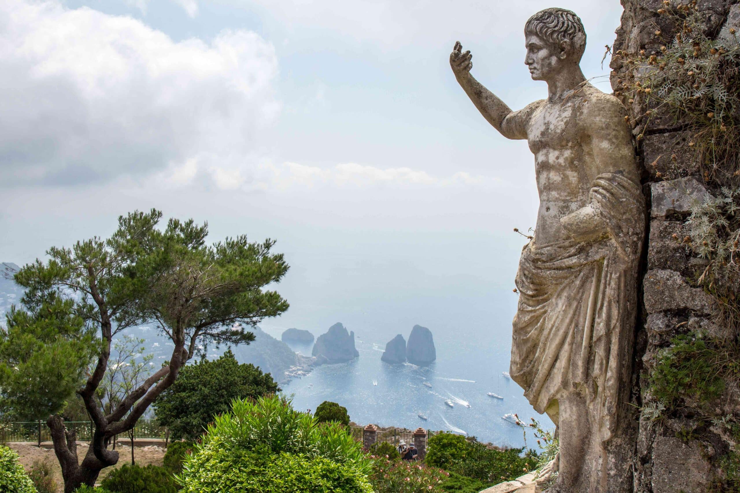 Capri View after chairlift with famous statue raising his hand