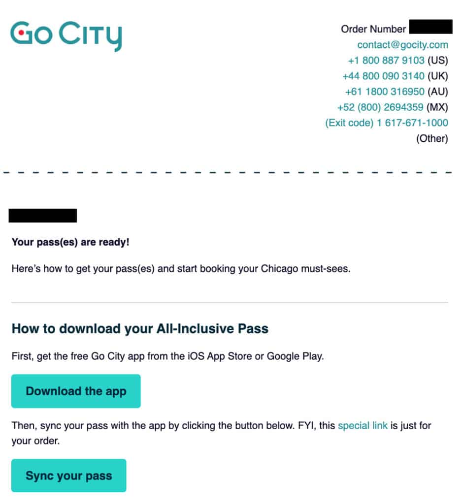 Chicago Pass Email Confirmation