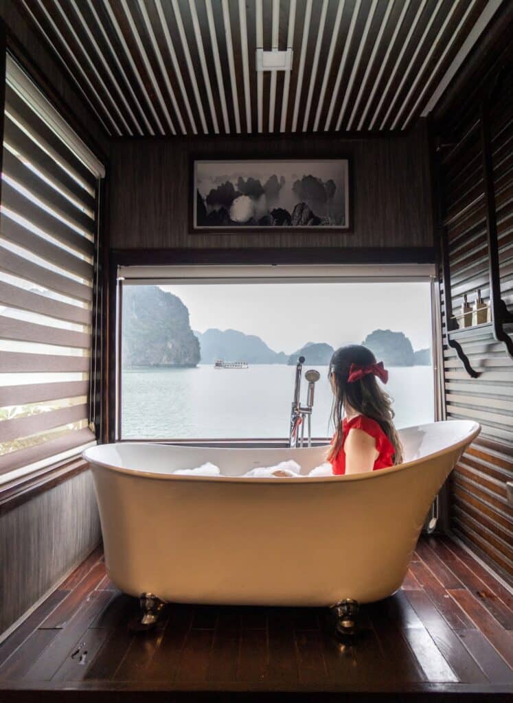 Halong Bay cruise bathroom tub. Is Halong Bay worth visiting?