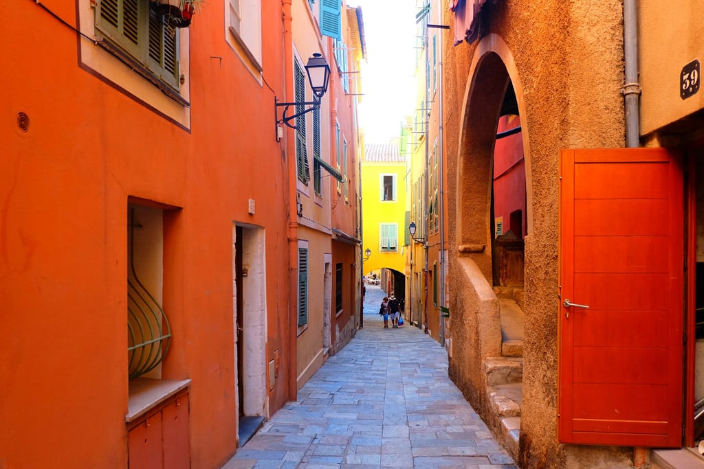 Villefranche-sur-mer color old town with narrow streets